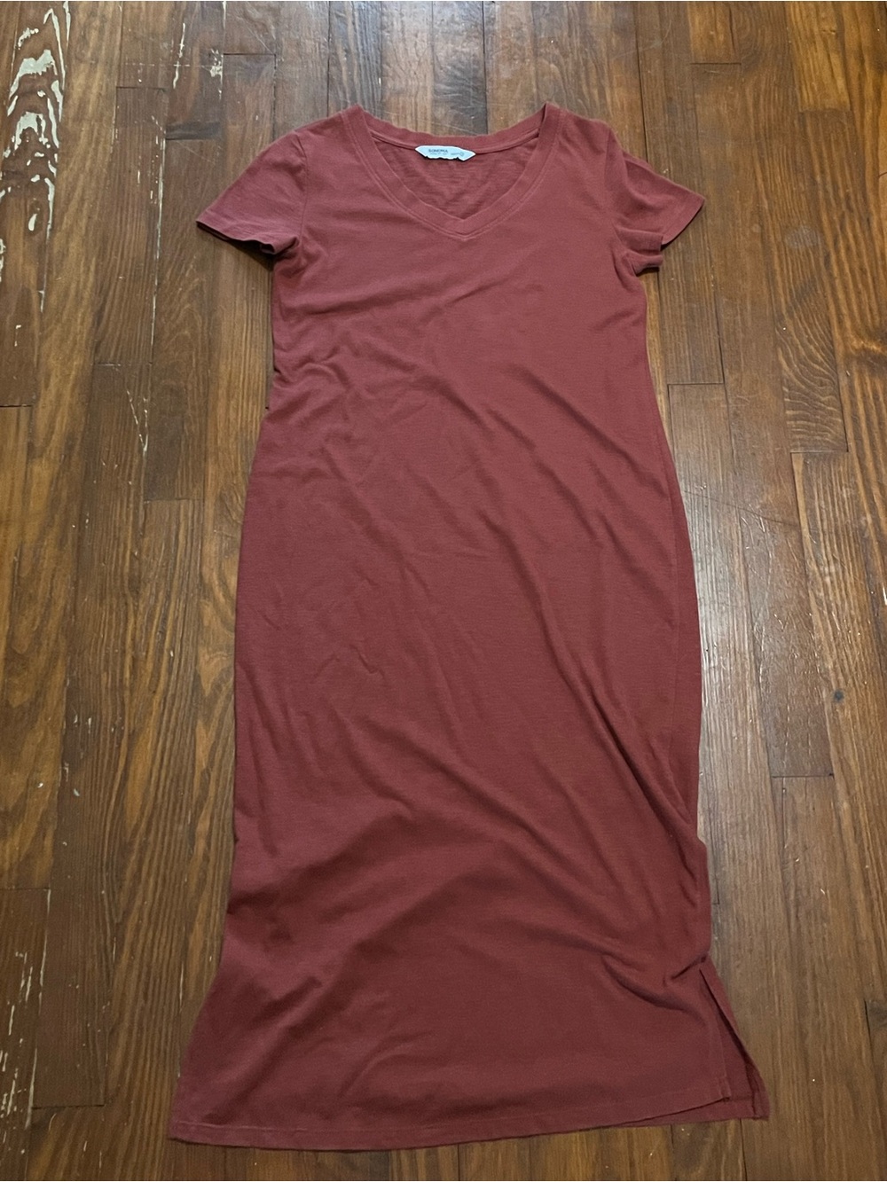 Sonoma Classic V-Neck Short Sleeve Midi Maxi Tee Shirt Dress - Rust